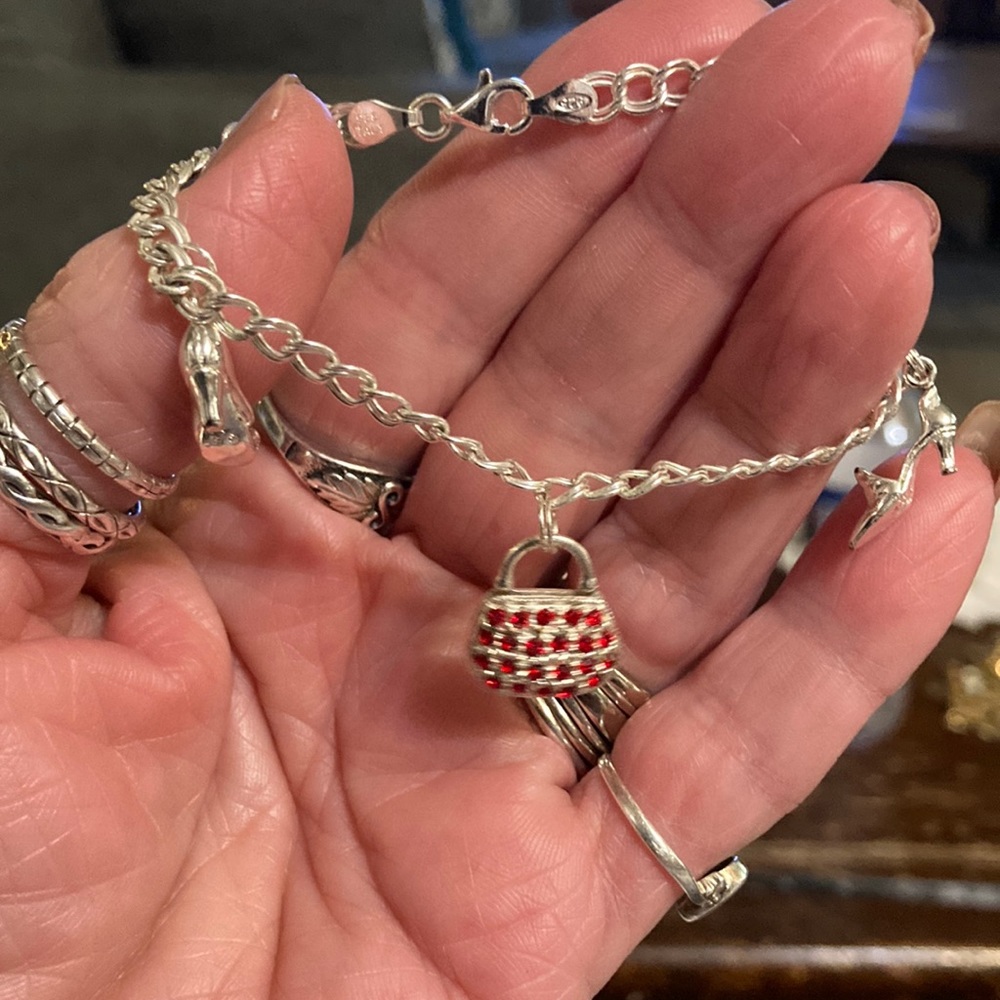 Italy 925 Charm Bracelet with two shoes and adorable locket style purse